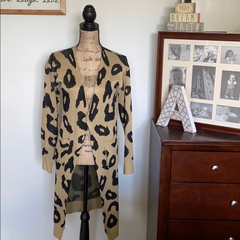 SHEIN Leopard OpenFront Long Cardigan